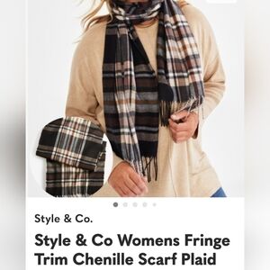 Style & Co. Women's Fringe Plaid Scarf - Black and Brown